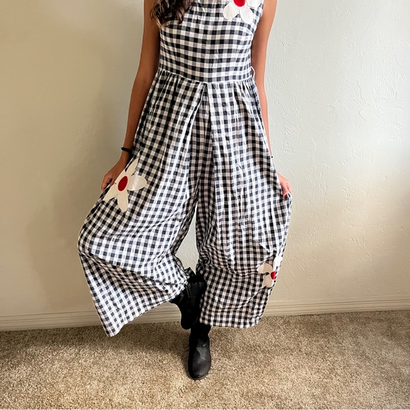 Vintage I.MAGNIN 1960s/1970s Gingham Checkered Wide Leg Jumpsuit - Picture 2 of 10